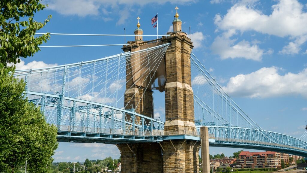 bridge, sky, blue, nature, ohio, cityscape, downtown, blue sky, cincinnati